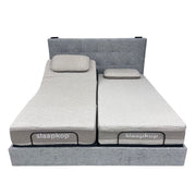 laver spilt king adjustable bed frame with Slaapkop natural latex mattress and pillows